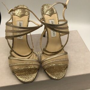Jimmy Choo Metallic Gold Strappy High Heels